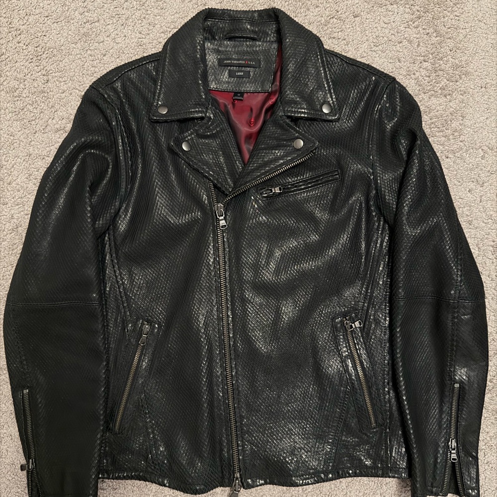 John Varvatos Luxe Biker Jacket - 100% Leather Embossed Snakeskin Size M $1300
